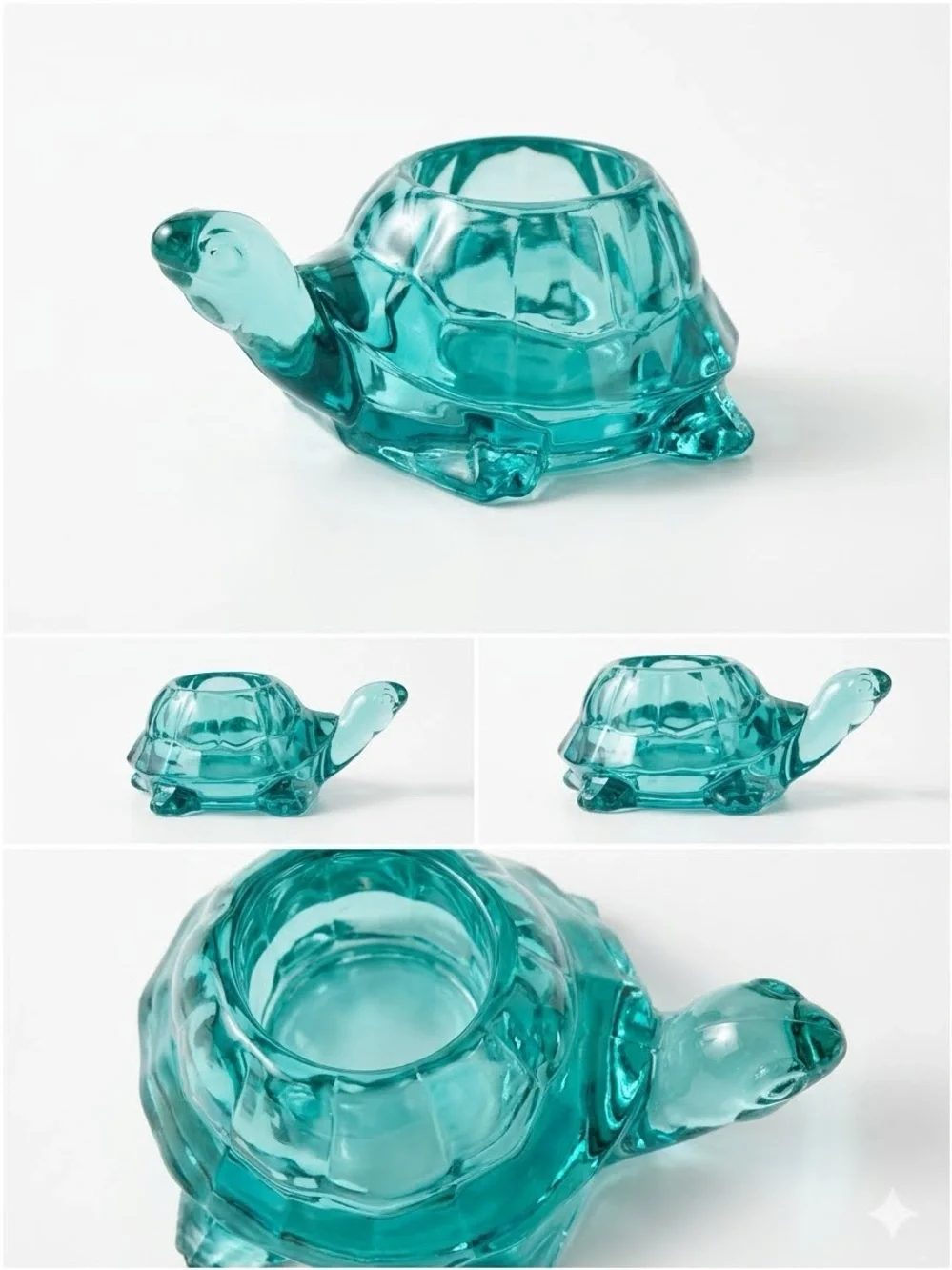 Vintage Indiana Glass Sea Teal Green Turtle Votive Tea Light Candle Holder